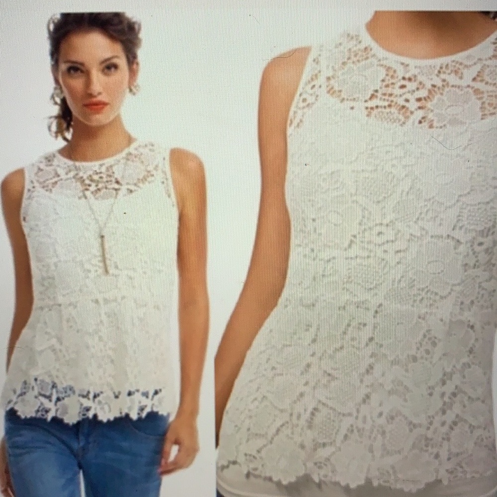 CAbi Lace Shell Ivory Peplum Top #800